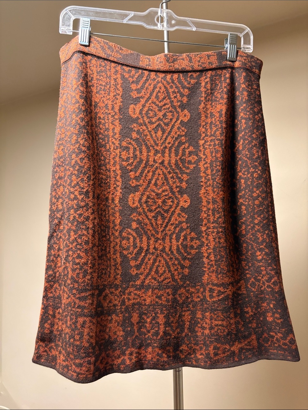 Peruvian Connection Pima Cotton Alpaca Blend Jacquard Midi Skirt Terracotta